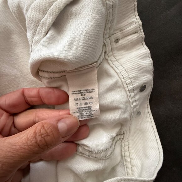 Free People Womens Cropped White Denim Jacket With Gray Knit Sleeves & Hood Butt - Picture 4 of 5